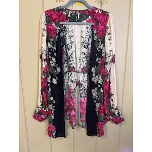 Free People Floral Boho Tunic size large button cuff sleeves hook & eye closure